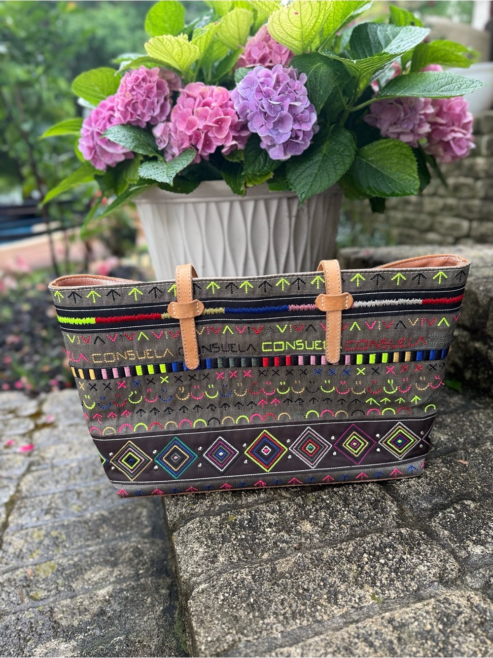 Rare Discontinued Consuela Embroidered Neon Southwest Tote Bag